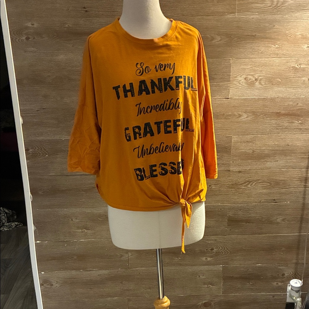 Women's Thankful Graphic Tie-Front Top - Orange